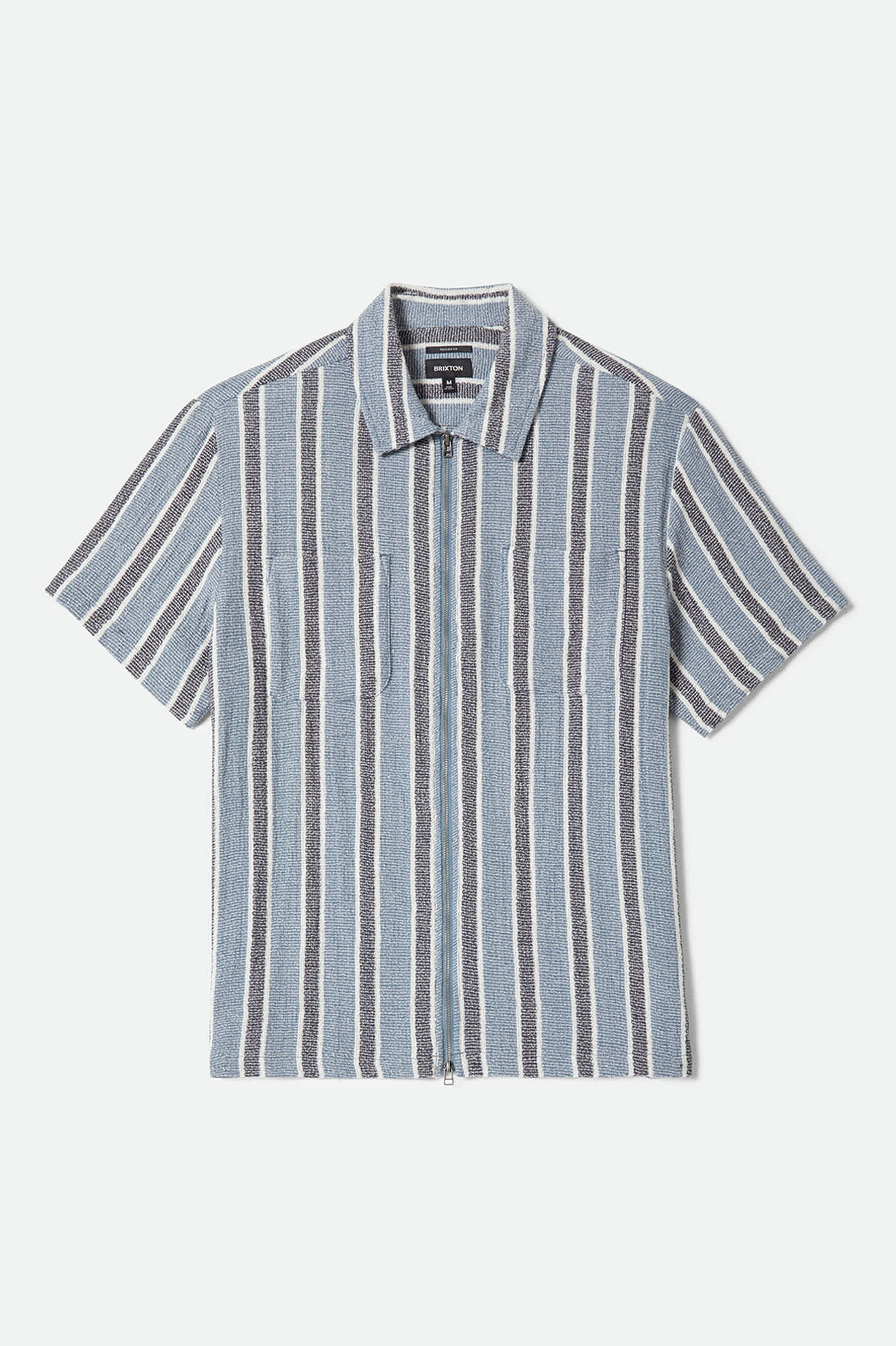 The Dexter Textured Stripe Short Sleeve Shirt - Black/Dusty Blue