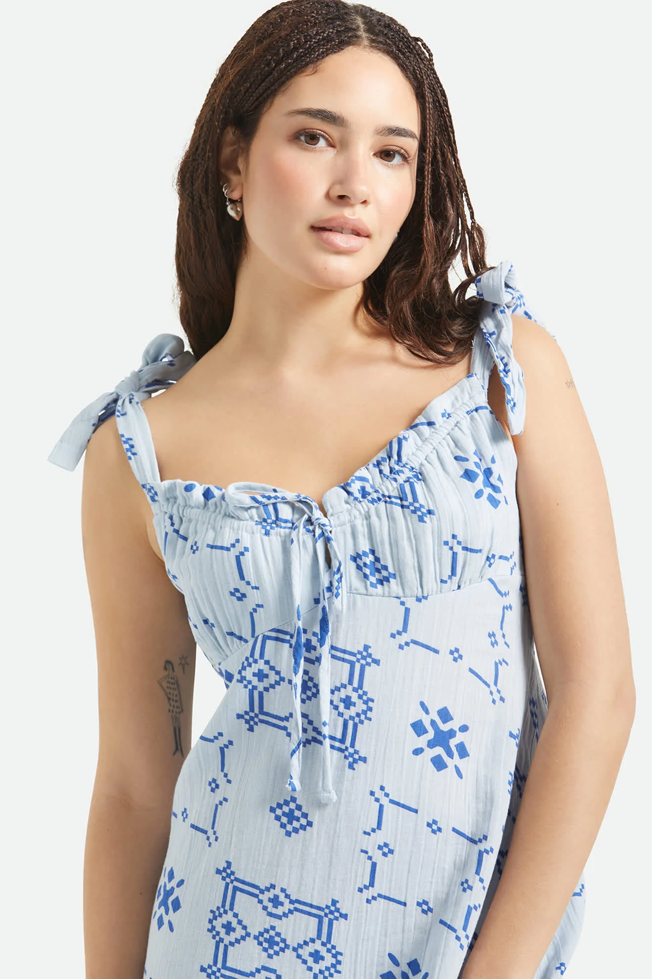 The Tie Dress - Aura Blue Tile Print