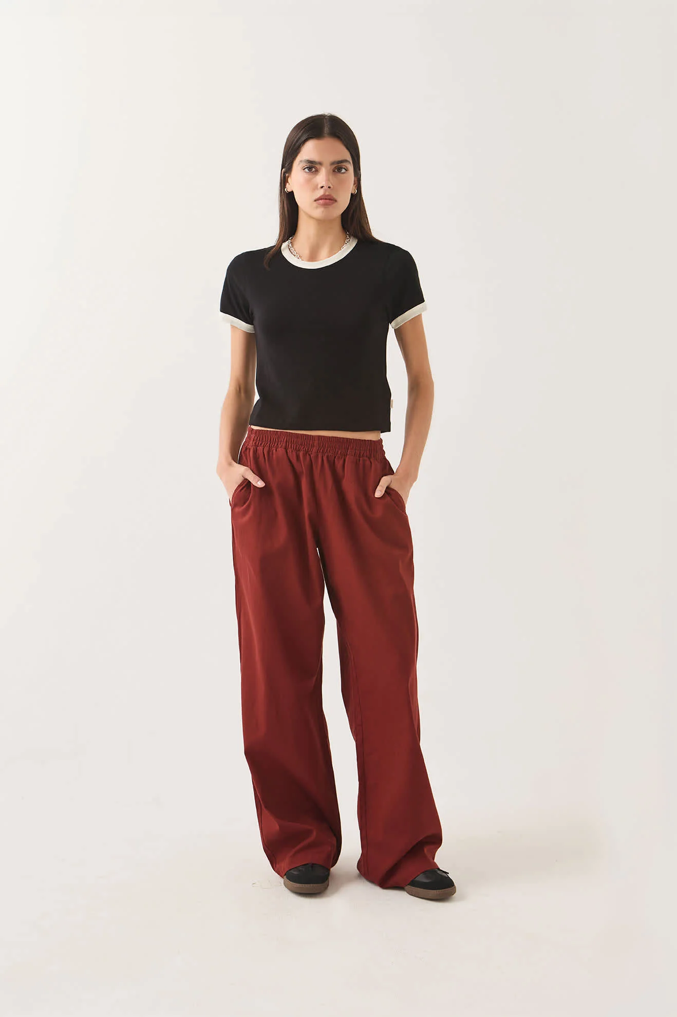Carefree Organic Garment Dye Ringer T-Shirt - Black/Off White