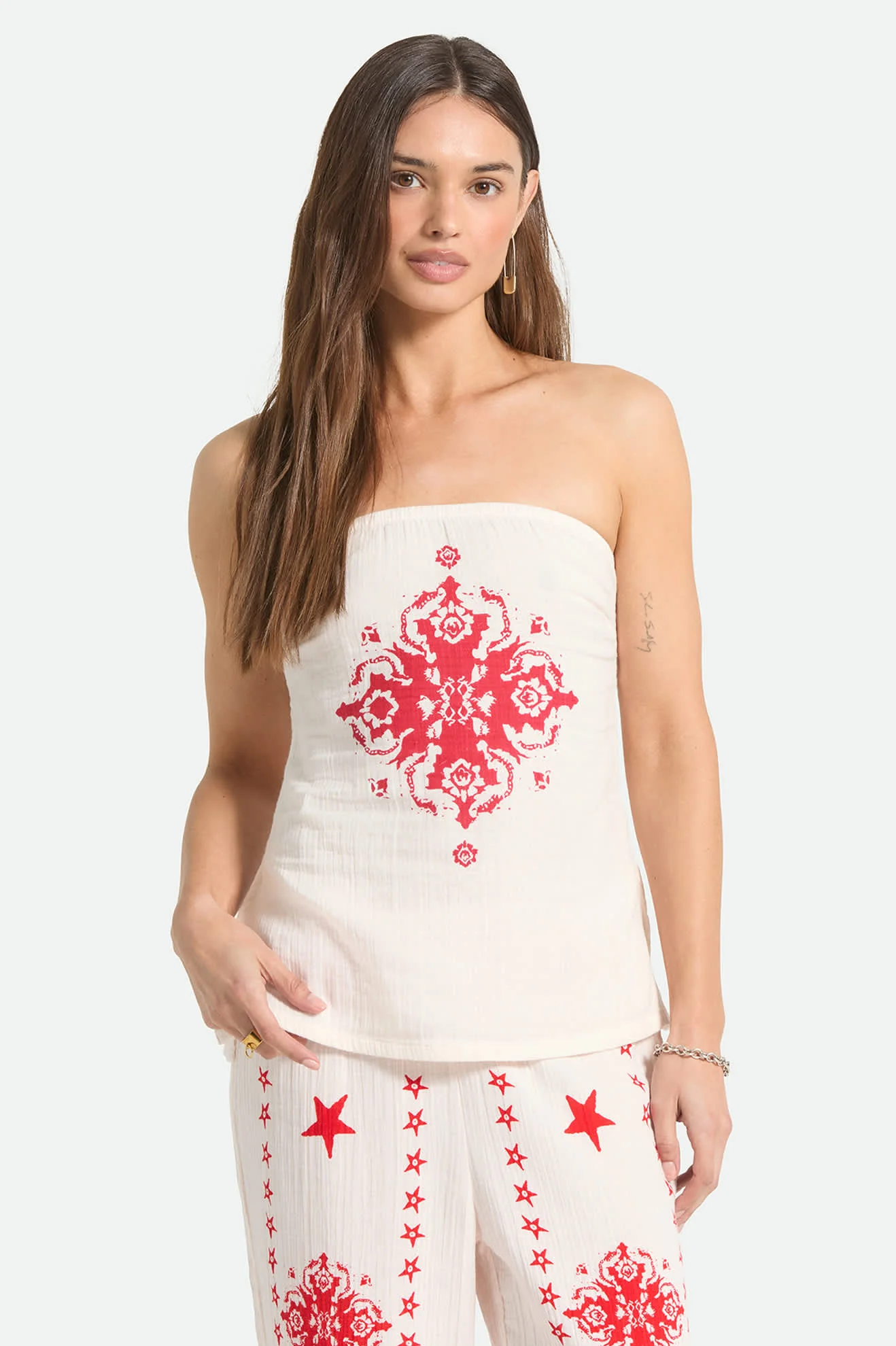 The Lola Tube Top - Off White/Robust Red