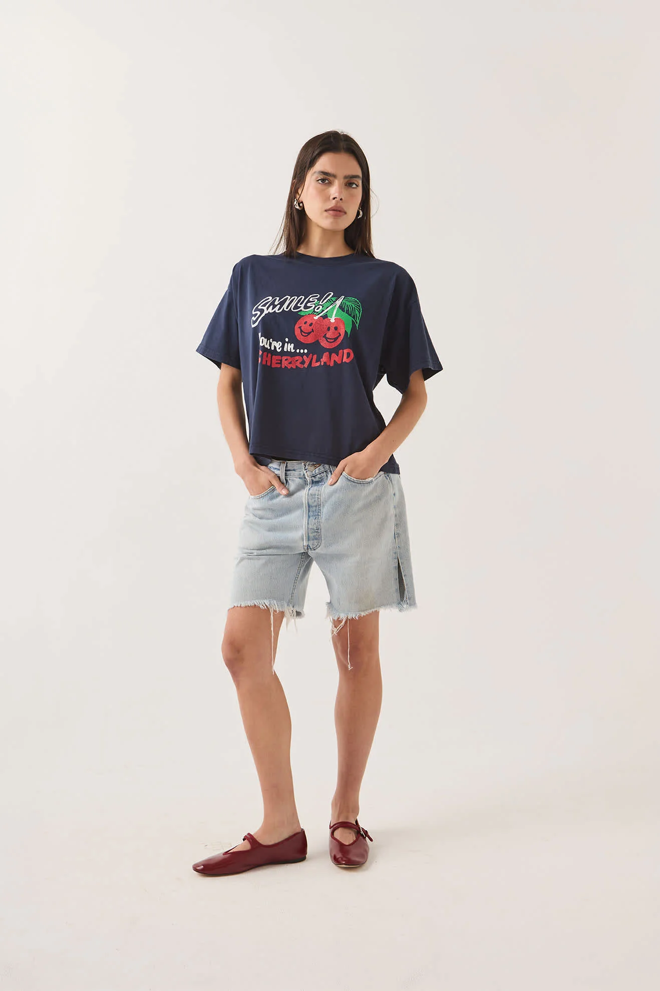 Cherryland Boxy Cropped Crew - Washed Navy
